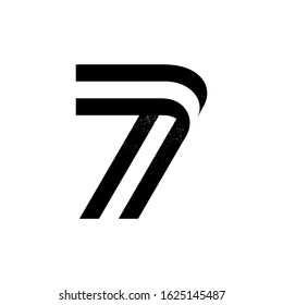 Number seven logo formed by two parallel lines with noise texture. Vector black and white typeface for labels, headlines, posters, cards etc.