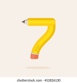Number seven logo formed by pencil. Vector design for banner, presentation, web page, card, labels or posters.