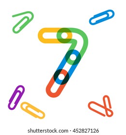 Number seven logo formed by paper clip. Vector design for banner, presentation, web page, card, labels or posters.