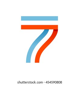 Number seven logo formed by parallel lines. It can be used for a sports team identity. Also, it can be a red-white-blue colors ribbon flag.
