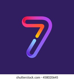 Number seven logo formed by colorful neon line. Vector design for banner, presentation, web page, card, labels or posters.