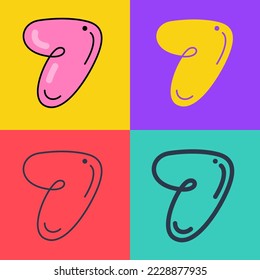 Number seven logo. Funny bold childish style font. Overlapping line with multicolor background. Ideal for colorful applications, street art, bright advertising, toy packaging, multimedia identity.