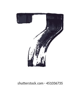 Number seven logo hand drawn with dry brush. Vector grunge style design elements for T-shirt, label, badge, card or poster.