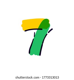 Nummer sieben Logo handschriftlich mit einem mehrfarbigen Filzstift. Perfekte Vektorsymbol für Kinderdesign, Innenausdruck, süße Etiketten usw.