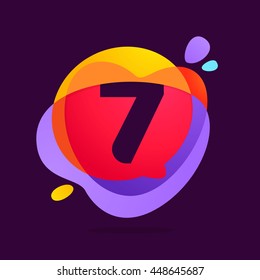 Number seven logo in Speech bubble with heart icon. Colorful vector design for banner, presentation, web page, app icon, card, labels or posters.