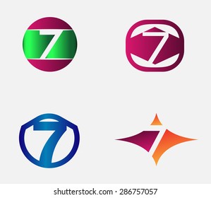 Number seven logo template. Abstract icon set  