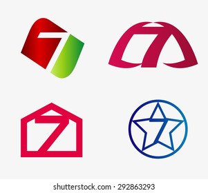 Number seven logo template. Abstract icon set
