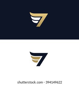 Number seven logo template. Wings design element vector illustration. Corporate branding identity