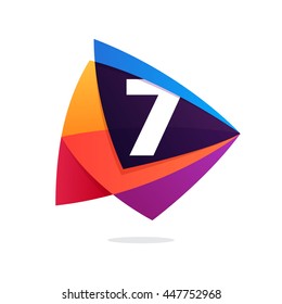 Number seven logo in triangle Play button icon. Colorful vector design for banner, presentation, web page, app icon, card, labels or posters.