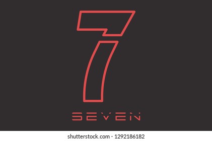 Number seven logo vector illustration. Red number 7 isolated on black background