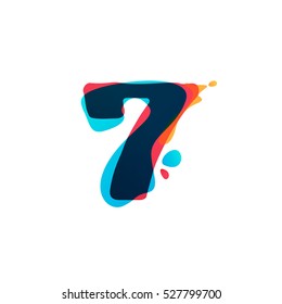 Number seven logo with watercolor splashes. Color overlay style. Vector typeface for labels, headlines, posters, cards etc.