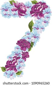 Number seven is made of flowers. Vector.