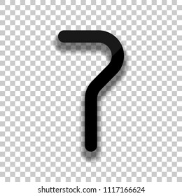 Number seven, numeral, simple letter. Black glass icon with soft shadow on transparent background