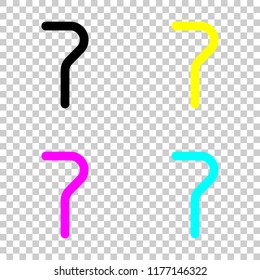 Number seven, numeral, simple letter. Colored set of cmyk icons on transparent background