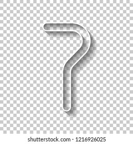 Number seven, numeral, simple letter. White outline sign with shadow on transparent background