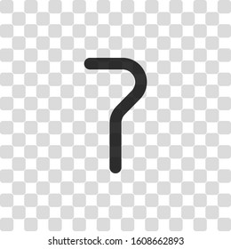 Number seven, numeral, simple letter. Black symbol on transparency grid
