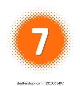 Number seven on halftone round shape. Vector illustration