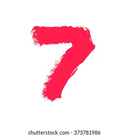 Number seven painted with a dry brush. Hand drawn font. Vector grunge style design elements for use in posters or prints.