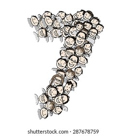 Number seven, people crowd, vector alphabet for your design