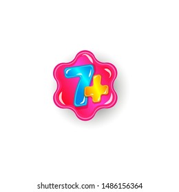 Number seven with a plus for limiting the use of rides or games for children in the play room or park the cartoon vector illustration isolated on white background.