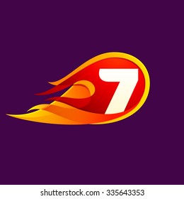 Number seven with red fire flames. Vector design template elements for your application or corporate identity.