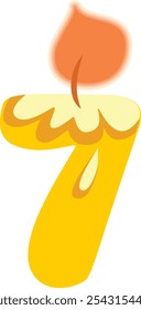 
Number Seven Shaped Candle Vector Cartoon Design Illustration. Numerical designed celebratory décor for birthday event
