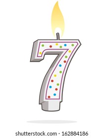 number seven shaped lit birthday candle 