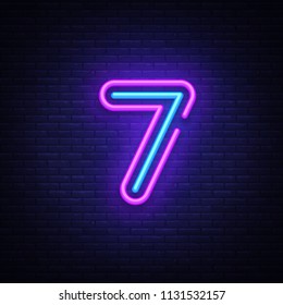 Number seven symbol neon sign vector. Seventh, Number seven template neon icon, light banner, neon signboard, nightly bright advertising, light inscription. Vector illustration