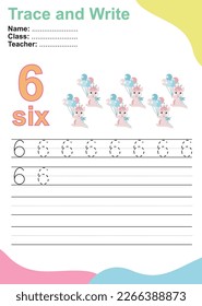 Number seven tracing practice worksheet with six unicorns as a cupid bring the love arrow for kids learning to count and to write. Vector Illustration. Exercise for children to recognize the number.