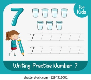 Number seven tracing worksheets illustration