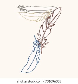 Number seven. Vector hand drawn monogram made of feathers. Perfect for posters, invitation, greeting card, webs graphics, blog, banner, logo