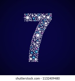 Number seven. Vector illustration. The age of 7 years. Shining star