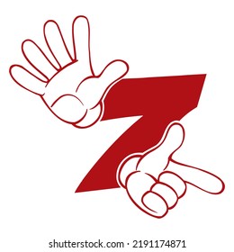 Number Seven Vector Illustration. Hands Count With Fingers. Counting Gestures
