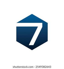 Number seven vector logo symbol in the dark blue hexagonal on white background. Vector template for your design