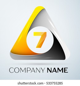 Number seven vector logo symbol in the colorful triangle on grey background. Vector template for your design