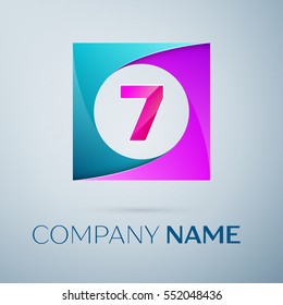 Number seven vector logo symbol in the colorful square on grey background. Vector template for your design