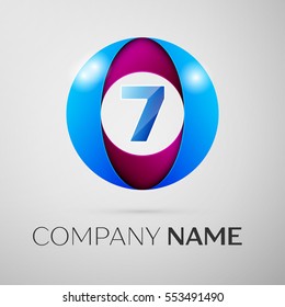 Number seven vector logo symbol in the colorful circle on grey background. Vector template for your design