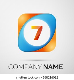 Number seven vector logo symbol in the colorful square on grey background. Vector template for your design