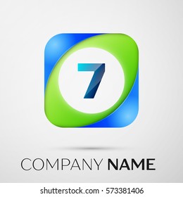 Number seven vector logo symbol in the colorful square on grey background. Vector template for your design