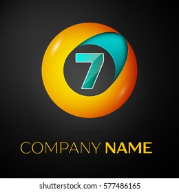 Number seven vector logo symbol in the colorful circle on black background. Vector template for your design