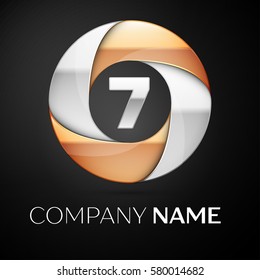 Number seven vector logo symbol in the colorful circle on black background. Vector template for your design