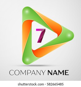Number seven vector logo symbol in the colorful triangle on grey background. Vector template for your design
