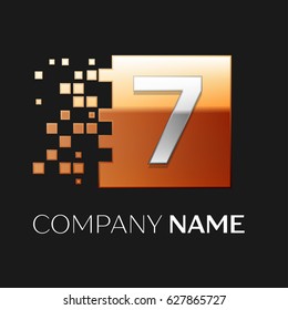 Number seven vector logo symbol in the colorful square on black background. Vector template for your design