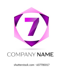 Number seven vector logo symbol in the colorful hexagonal on grey background. Vector template for your design