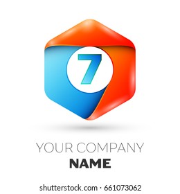 Number seven vector logo symbol in the colorful hexagonal on white background. Vector template for your design