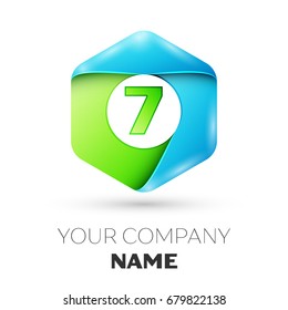 Number seven vector logo symbol in the colorful hexagonal on white background. Vector template for your design