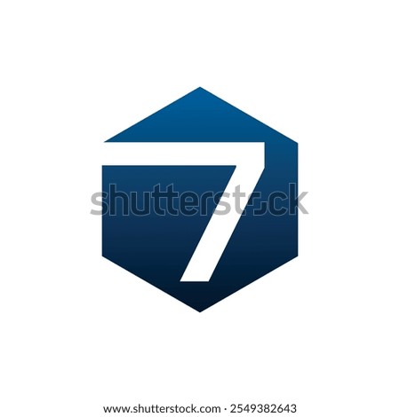 Number seven vector logo symbol in the dark blue hexagonal on white background. Vector template for your design