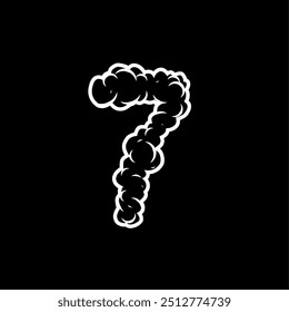 Number seven with a wisp of smoke. Black and white hand drawn vector illustration