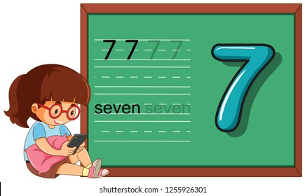 Number seven worksheet on blackboard illustration