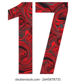 Número Dezessete Com Padrão Preto E Vermelho Abstrato